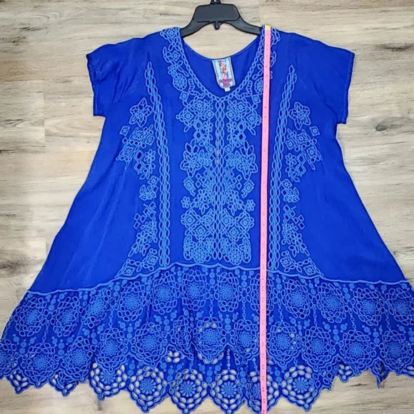 Johnny Was Kaylyn Cobalt Blue Eyelet A-line Tunic Size Small Oversized - Picture 7 of 7